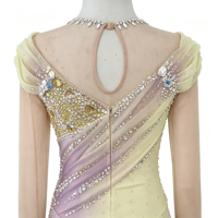 Robe de performance scénique pour enfants et filles, jaune citron dégradé lavande, ornée de strass faits à la main, en maille drapée, pour patinage artistique