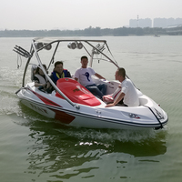 Mini Bateau de Pêche 4,6 m, Bateau Rapide Sportif Compact Coque en Fibre de Verre, Yacht de Pêche Abordable de 15 Pieds avec Moteur Hors-Bord, Bateau de Surf