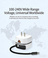 Pengisi Daya Dinding Cepat 65W PD3.0/QC3.0 Dual Port Lipat Pengisian Suhu Rendah Kabel 70cm OTP Port Tipe-C/USB untuk Tablet Android