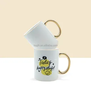 Bán Buôn Món Quà Ưa Thích Thăng Hoa 11Oz Trắng Mug Với Vàng Xử Lý Và Rim Hình Ảnh Tùy Chỉnh Thăng Hoa Mug