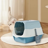 Grande litière pour chat fermée avec couvercle, design anti-éclaboussures, comprend une pelle à litière, utilisation en intérieur pour chats