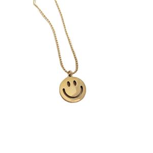 Venta al por mayor 18K chapado en oro de acero inoxidable libre impermeable joyería sonrisa encanto feliz sonrisa cara colgante collar de cadena para las mujeres - Product Image 1