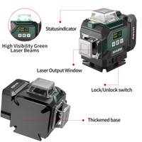 Laser rotatif auto-nivelant vert 360° 4D 16 lignes, outil de mesure de lignes croisées horizontales et verticales