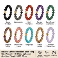 Anneau extensible en pierres précieuses naturelles, perles rondes de 4-6 mm, accent doré, obsidienne, améthyste, œil de tigre, 12+ pierres, taille unique, empilable, OEM