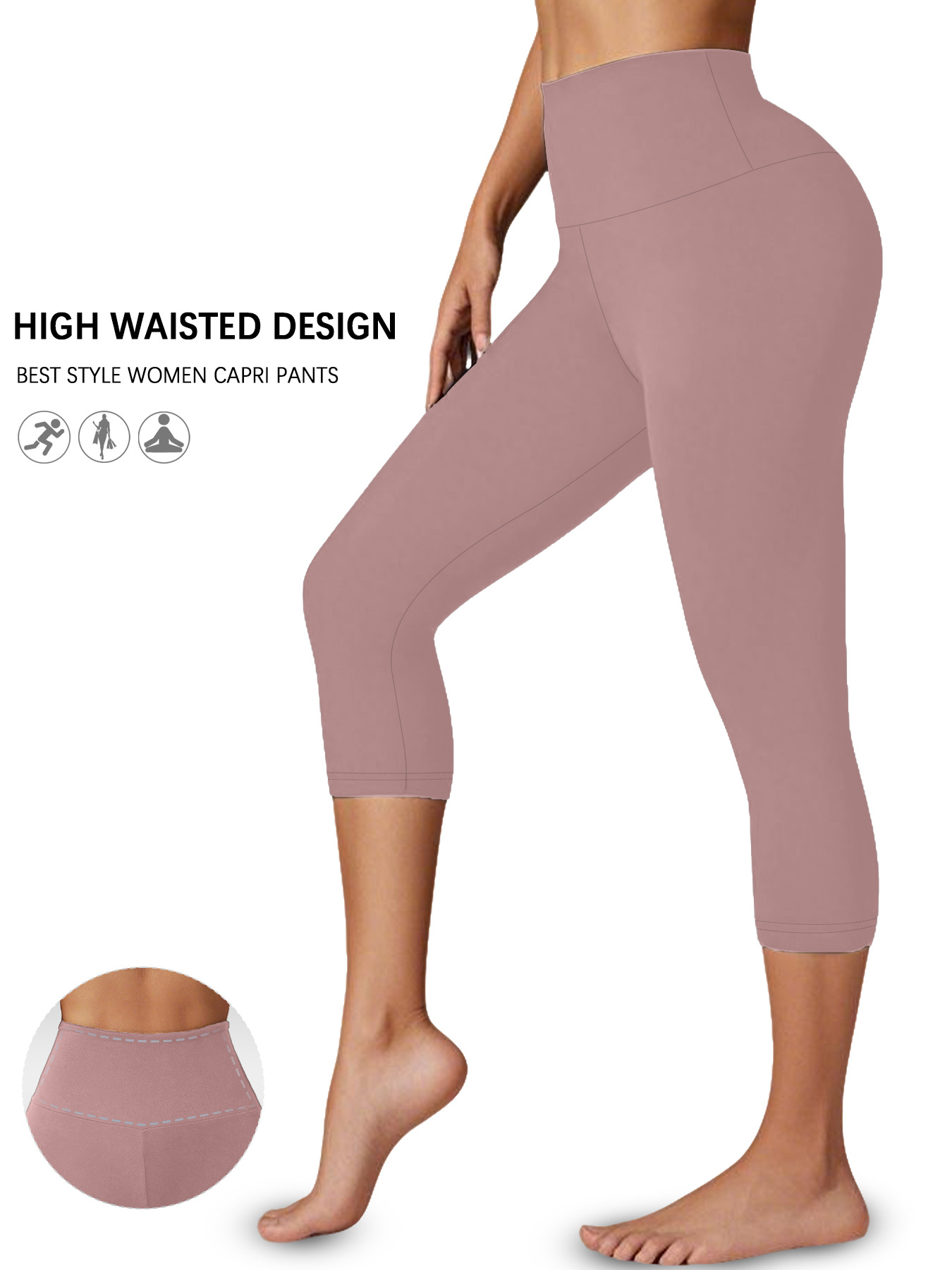 Best Quality Custom Gym Wear for Women High Waist Elastic Capri Legging Solid Pattern Pants Adult Size Wholesale