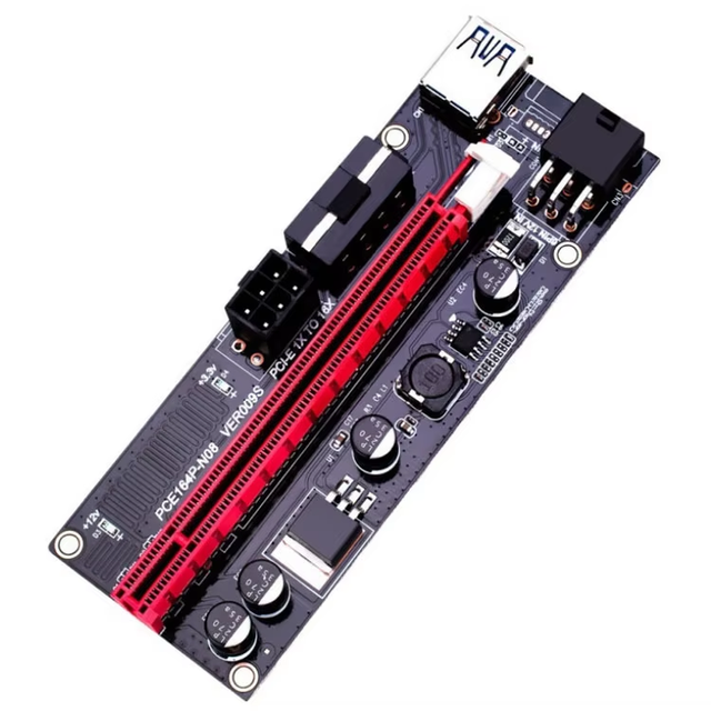 pci-e conversion card PCIE1X to 16X graphics card extension cable Double 6Pin Black gold Ver009S