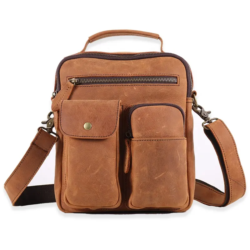 CHANGRONG Custom Vintage Mens Genuine Leather Shoulder Messenger Bag