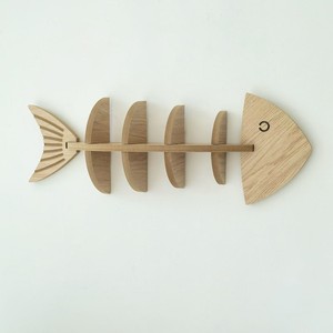 Wooden Fishbone Wall <b>Shelf</b> 4 Layers <b>Hook</b> Installation Living Room Storage Rack - Product Image 3