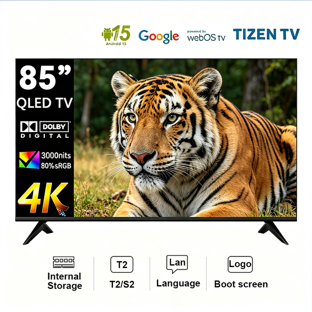 Wholesale 32 43 55 65 75 85 100 Inch 4K UHD Smart TV BOE A-Grade Panel Android Google OS Dolby Custom Logo Factory Price OEM