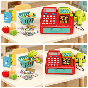 Caisse enregistreuse jouet pour enfants, jeu de simulation de supermarché avec aliments et panier, pour les enfants de 3 ans et plus - Product Image 4