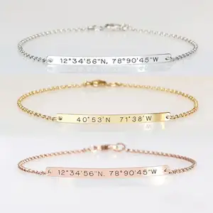 Graduation Gift Engraved Bracelet With Coordinates, Reversible Location Longitude Latitude bracelet, 2 Sides Engraved