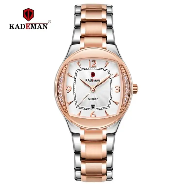 Reloj de cuarzo KADEMAN 838 para mujer, correa de acero inoxidable luxe, resistente al agua, con pantalla de fecha, pulsera vintage