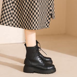 Botas de Invierno para Mujer con Parte Superior de Piel de Vacuno, Forro de Piel, Resistentes al Desgaste, Suela Gruesa, Tacón Redondo, Color Negro - Product Image 4