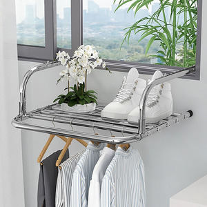 Séchoir à <span class=keywords><strong>linge</strong></span> mural multifonction en acier inoxydable à un seul niveau pour intérieur et extérieur, idéal pour balcon - Product Image 1
