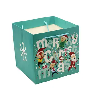 カスタムプリントクリスマススクエアギフトペーパーバッグ中小企業向けカスタムロゴ段ボールショッピングバッグ