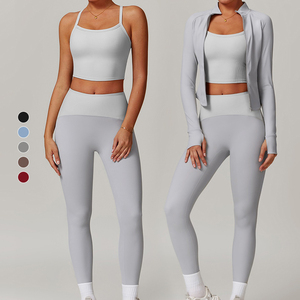 Ensemble <span class=keywords><strong>de</strong></span> yoga 4 pièces pour femme, taille haute, effet push-up, <span class=keywords><strong>tenue</strong></span> <span class=keywords><strong>de</strong></span> <span class=keywords><strong>sport</strong></span> <span class=keywords><strong>moulante</strong></span> couleur chair, respirante, à carreaux, avec taille élastique et bouton, pour activités <span class=keywords><strong>de</strong></span> plein air - Product Image 3