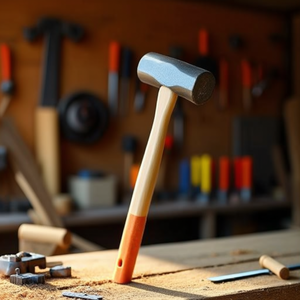 Maillet en caoutchouc avec manche en bois de 16 pouces, poignée orange, pour la menuiserie et la métallurgie - Product Image 3