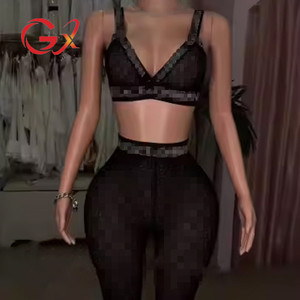 GX1290 all'ingrosso stilista di moda di alta qualità da donna vestito da Club vestiti estate canotta e pantaloni donna 2 pezzi Set - Product Image 2