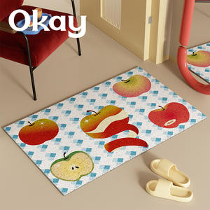 พรมเช็ดเท้าลายแอปเปิ้ล รูปทรงสี่เหลี่ยมผืนผ้า สำหรับใช้ภายในบ้าน ป้องกันฝุ่น ลื่นยาก ทำจาก PVC ซักล้างได้ - Product Image 5