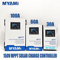 Contrôleur de charge solaire MPPT MYAMi 30A 60A 100A avec écran LCD 12V 24V 48V pour système solaire hors réseau, chargeur de batterie au lithium pour usage domestique
