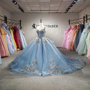 Robe de bal bleue de luxe avec bretelles, broderie de sequins, robe de Quinceañera, robe de princesse pour soirée de bal, Jancember - Product Image 2