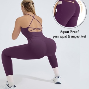 2-Piece Solid Workout Sets for Women with High Elastic Waist <b>Padded</b> Tops & Booty Leggings Featuring Pockets - Product Image 6