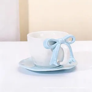 Conjunto de Xícara de Café e Prato em Cor Pérola com Design de Laço, Caneca de Cerâmica de Alto Valor para Meninas - Product Image 6