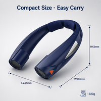 Ventilateur de cou rechargeable léger 2026 bleu foncé, portable, mains libres, refroidisseur de cou USB Type-C 6000mAh 3W sans balais, pour l'été et la voiture