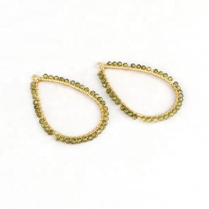 Pendientes de cuentas CZ verde oliva, componentes de joyería de Latón chapado en oro, envoltura de alambre en forma de pera, conectores de fianza única, piedras de circón MM - Product Image 4