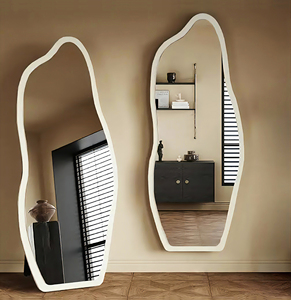 مرآة زينة لصالون التجميل بتصميم غير منتظم، أثاث لغرفة النوم وديكور منزلي، مرآة أرضية طويلة بطول كامل بمظهر خشبي - Product Image 2