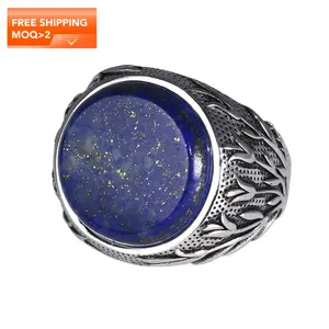 Czcity — bague en argent Sterling 925 pour homme, anneau massif, avec des Branches d'arbre Lapis-Lazuli naturelles gravées, turque