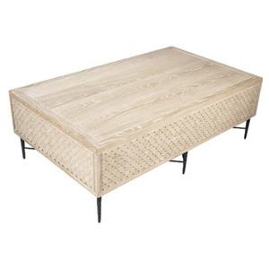 โต๊ะน้ำชาแบบคลาสสิกใหม่พร้อมไม้โอ๊คแข็งแรงทนทานพร้อมลวดลายบนฐานเหล็กดัด โต๊ะกลางห้องนั่งเล่นแบบเตี้ย - Product Image 2