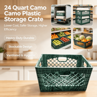 Caisse à lait en plastique robuste et pliable de 24 quarts, motif camouflage, empilable et ventilée, pour centre de distribution logistique