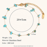 Cadeau d'été : Bracelets de cheville réglables en acier inoxydable plaqué or 18 carats avec pierres naturelles (turquoise, améthyste) et perles, style bohème pour femme