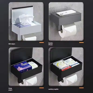 Porte-papier toilette mural en acier inoxydable, design rectangulaire moderne, distributeur de rouleaux de papier pour salle de bain avec couvercle - Product Image 6