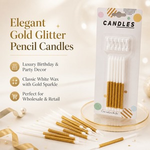 Velas de Cumpleaños Largas con Purpurina Dorada, Adorno para Pastel con Soportes de Plástico, Velas de Parafina sin Humo para Cumpleaños Infantiles - Product Image 6