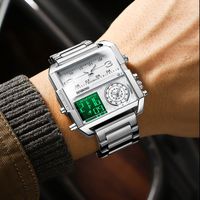 Jam Tangan Pria BINBOND Mewah Emas LED Layar Ganda Persegi Tahan Air Jam Tangan Pria Dial Besar Jam Tangan Kuarsa Digital Jam Pria