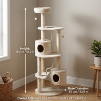Meubles robustes et sécurisés, arbre à chat beige multicouche avec appartement confortable, poteaux à griffer en sisal et grands paniers pour chats