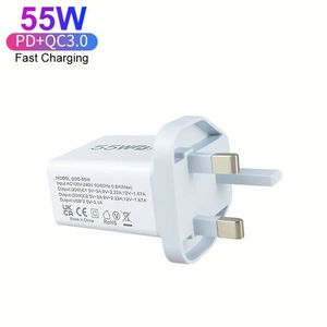 UK EU US AU <b>Plug</b> 2 USB-QC 3.0 2 <b>Type</b>-<b>C</b> Fast GAN Pd 55W Fast Charging 4 Ports Phone Chargers for Mobile Phones - Product Image 1