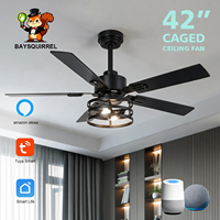 Ventilateur de plafond intelligent rustique noir de 42 pouces avec ampoules E26, éclairage en cage, télécommande via application et moteur DC réversible pour chambre à coucher