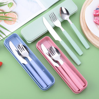 Ensemble de couverts portables en acier inoxydable exquis, style occidental moderne, trois cuillères, fourchettes, couteaux, pour le camping en plein air, en plastique durable