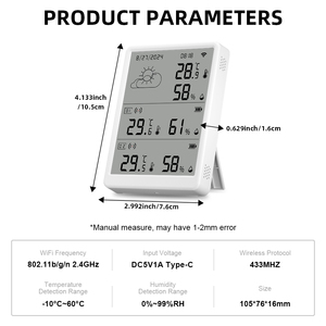 מד חום חכם WiFi עם 2 חיישנים אלחוטיים טמפרטורה חיצונית מרחוק צג לחות עבור חממה ביתית - Product Image 5
