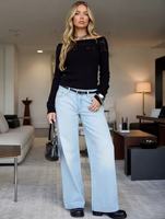 Jeans de Mujer, Color Azul Hielo, Lavado Decolorado, Corte Holgado y Recto, Estilo Vintage Y2K