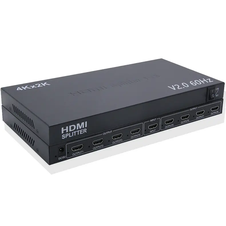 2.0 الترا إتش دي 1*8 مشغل فيديو HDMI مشغل فيديو 1 في 8 مشغل صورة خارجي ذكي EDID مشغل HDMI عالي الدقة 4K 60هيرتز