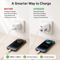 Chargeur de téléphone rapide 65W GaN PD QC3.0 2C1A, adaptateur secteur de voyage pour ordinateur portable, tablette, appareil photo, écouteurs, UE, États-Unis, Royaume-Uni, vente en gros