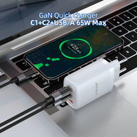 Prix de gros - Chargeur portable super rapide 65W GaN à trois ports USB Type C, compatible PD, ignifuge, pour téléphone portable