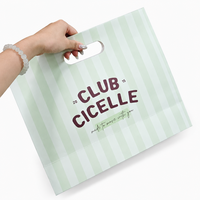 Sac en papier vert clair rayé avec poignée découpée, en carton blanc, pour vêtements, vente au détail, échantillons de beauté, emballage cadeau, directement de l'usine