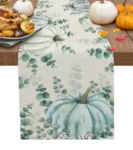 Amazon Supplier Autumn Teal Colored Pumpkins Table Runner Harvest Fall Dining Table Decoration
