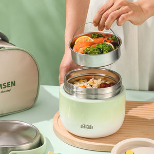 Contenitore portatile per alimenti caldi Thermos <span class=keywords><strong>sottovuoto</strong></span> per zuppa barattolo per alimenti 304 scatola per il pranzo in acciaio inossidabile con sacchetto isolato e cucchiaio - Product Image 6