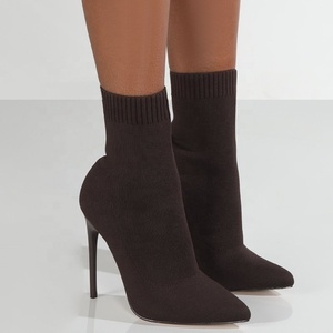 <b>Spring</b> Autumn Fashion Breathable Knitting Ankle <b>Boots</b> Stiletto Thin Heel Short <b>Boots</b> Slip-on Simple Sock <b>Boots</b> Big Size 43 - Product Image 6